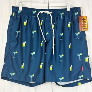 NWT Hot Coals Blue Margarita Martini Cocktail Print Swim Trunks